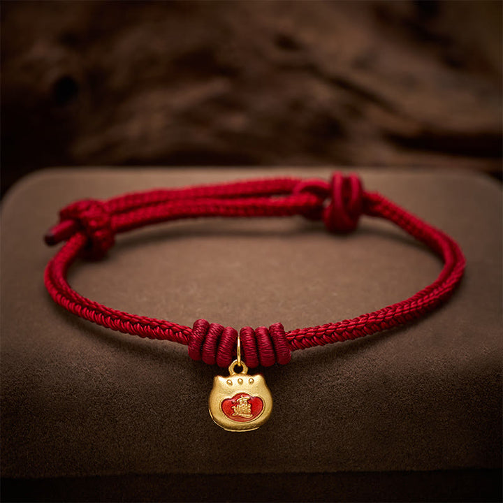 Buddha Stones ゴールドメッキ925スターリングシルバー製猫モチーフの赤紐守護ブレスレット - image 14