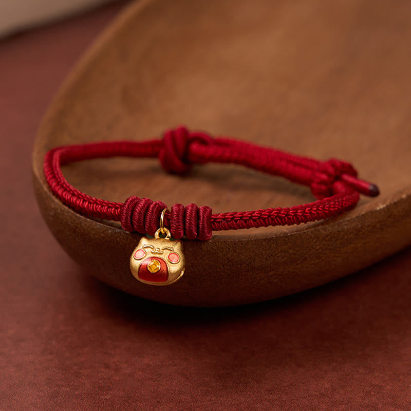 Buddha Stones ゴールドメッキ925スターリングシルバー製猫モチーフの赤紐守護ブレスレット - image 11