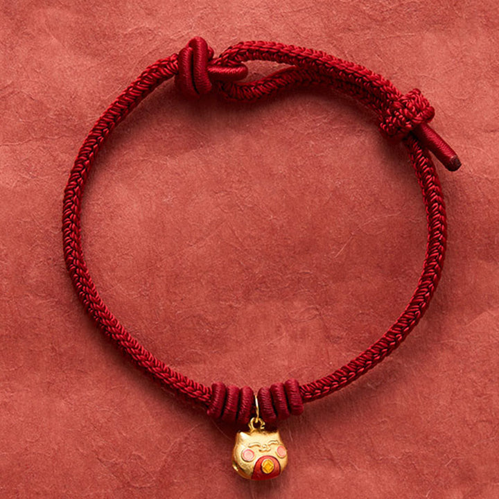 Buddha Stones ゴールドメッキ925スターリングシルバー製猫モチーフの赤紐守護ブレスレット - image 13
