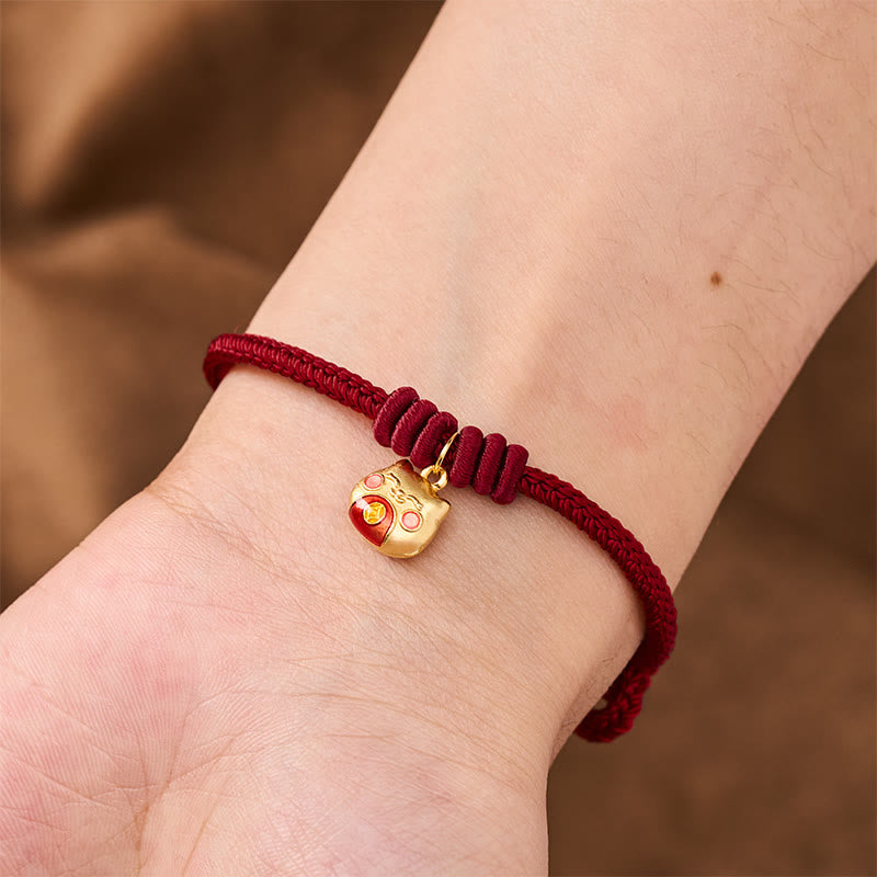 Buddha Stones ゴールドメッキ925スターリングシルバー製猫モチーフの赤紐守護ブレスレット - image 15