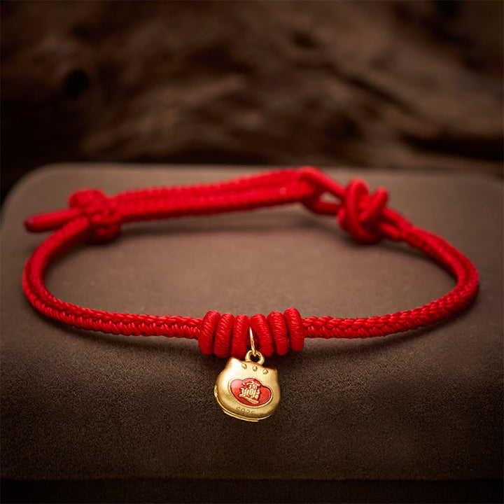 Buddha Stones ゴールドメッキ925スターリングシルバー製猫モチーフの赤紐守護ブレスレット - image 4