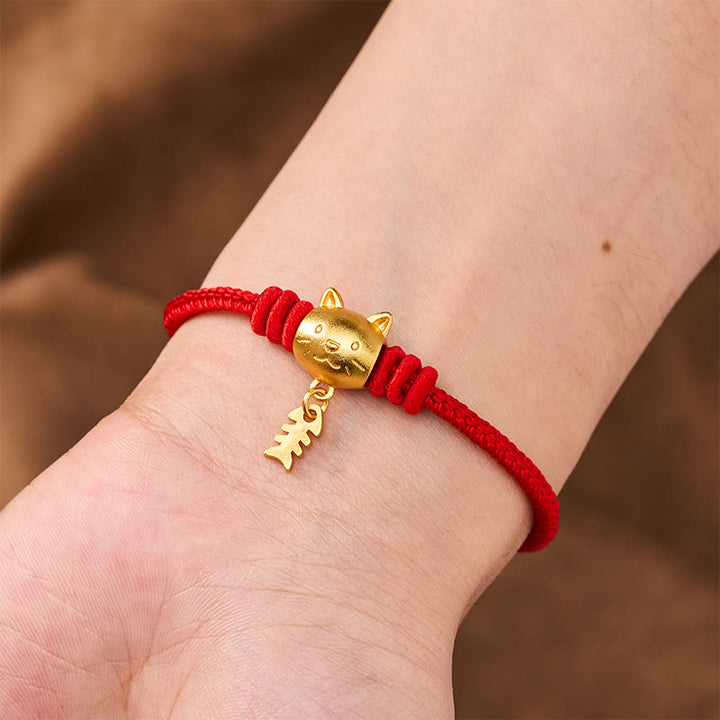 Buddha Stones 銅製のかわいい猫魚モチーフの赤紐のヒーリングブレスレット - image 15
