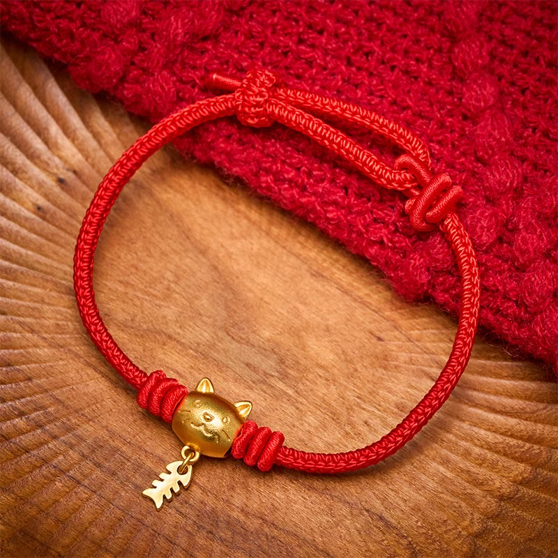 Buddha Stones 銅製のかわいい猫魚モチーフの赤紐のヒーリングブレスレット - image 11