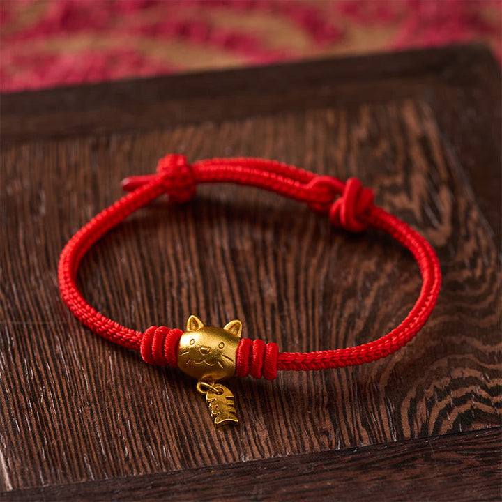 Buddha Stones 銅製のかわいい猫魚モチーフの赤紐のヒーリングブレスレット - image 12
