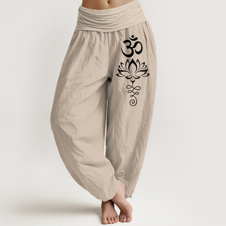 Buddha Stones 純綿ロータスオム柄レディースゴムウエストハーレムパンツ - タン - US16、 UK/AU20、 EU48 (3XL) - image 11