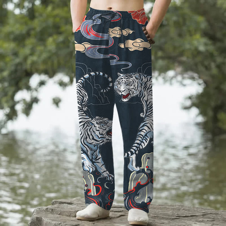 Buddha Stones 綿素材、白虎雲柄、メンズテーパードパンツ（ポケット付き） - 海軍 - US/UK/AU50、EU60（5XL） - image 4