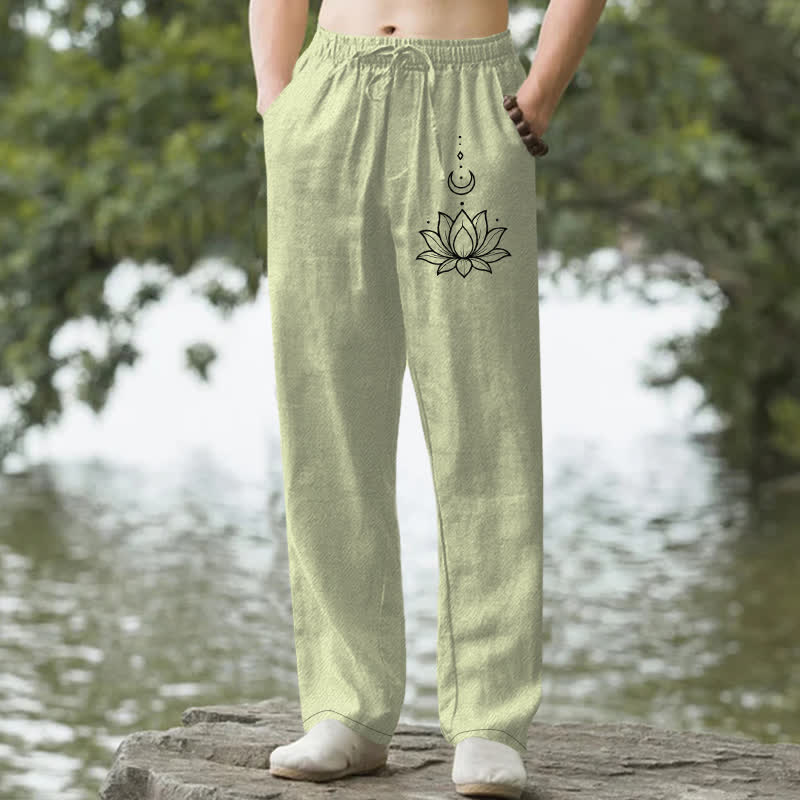 Buddha Stones コットン素材、蓮の月柄、メンズテーパードパンツ（ポケット付き） - ライトグリーン - US/UK/AU50、EU60（5XL） - image 4