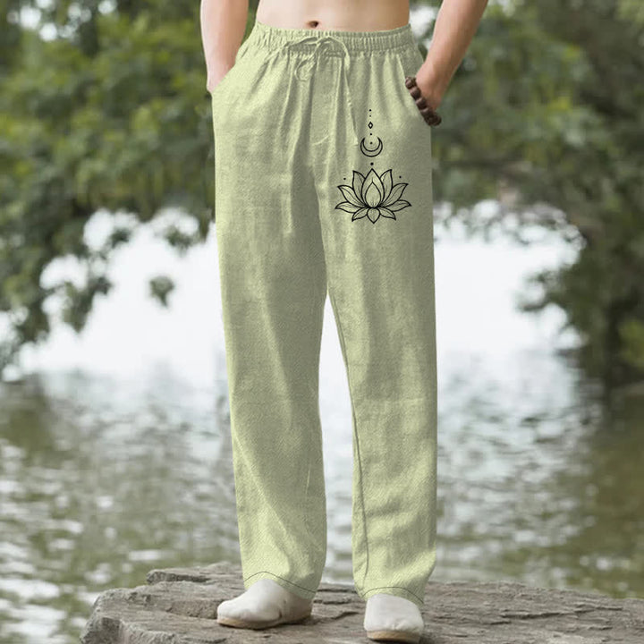 Buddha Stones コットン素材、蓮の月柄、メンズテーパードパンツ（ポケット付き） - ライトグリーン - US/UK/AU50、EU60（5XL） - image 4