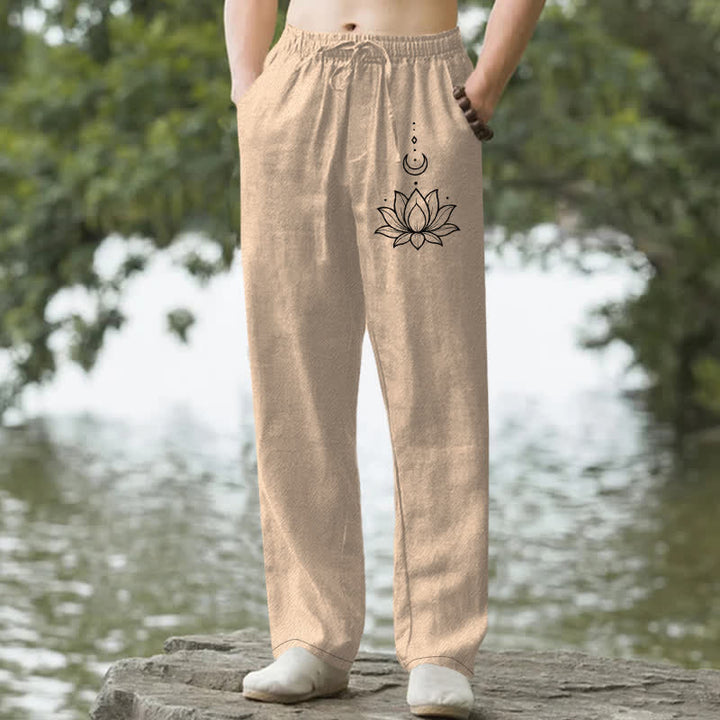 Buddha Stones コットン素材、蓮の月柄、メンズテーパードパンツ（ポケット付き） - バーリーウッド - US/UK/AU50、EU60（5XL） - image 6