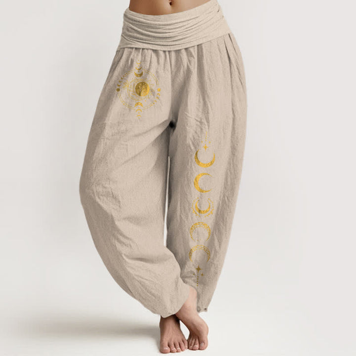 Buddha Stones 純綿ゴールデンムーンフェーズ柄レディースゴムウエストハーレムパンツ - タン - US16、 UK/AU20、 EU48 (3XL) - image 14