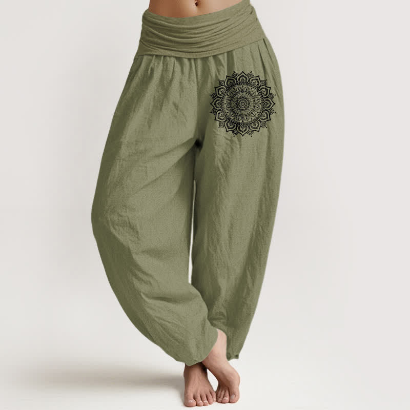 Buddha Stones 純綿マンダラ柄レディースゴムウエストハーレムパンツ - オリーブドラブ - US16、 UK/AU20、 EU48 (3XL) - image 11