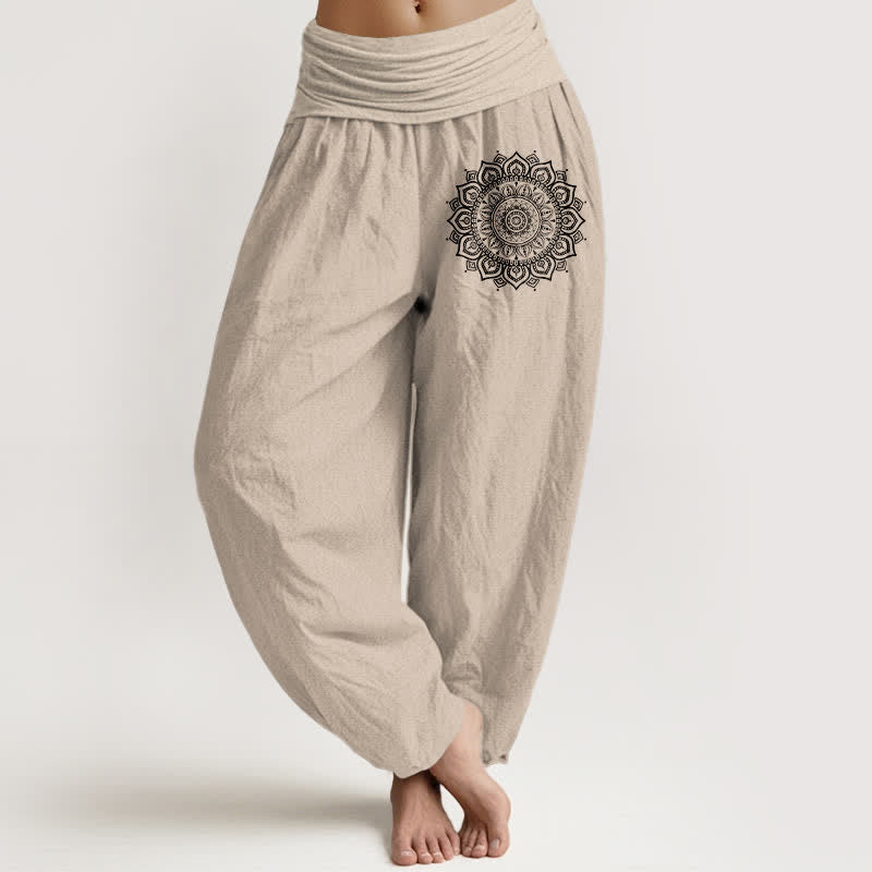 Buddha Stones 純綿マンダラ柄レディースゴムウエストハーレムパンツ - タン - US16、 UK/AU20、 EU48 (3XL) - image 14