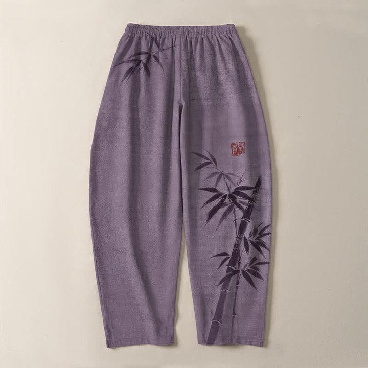 Buddha Stones 純綿インク竹柄ドローストリング付きメンズテーパードパンツ（ポケット付き） - image 14