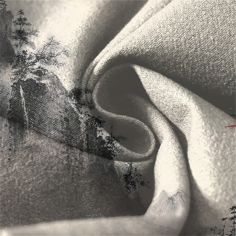 Buddha Stones 純綿インクウォッシュ加工の山岳風景柄、ドローストリング付きメンズテーパードパンツ（ポケット付き） - image 6