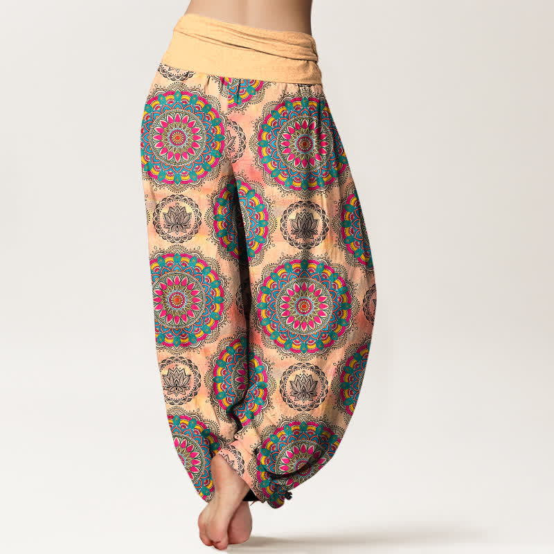 Buddha Stones コットン素材のボヘミアンマンダラ柄レディースゴムウエストハーレムパンツ - image 10