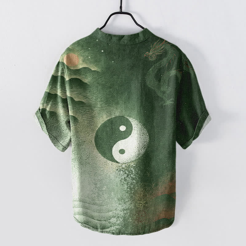 Buddha Stones コットン素材の陰陽メンズ半袖ハーフボタンシャツ - image 8