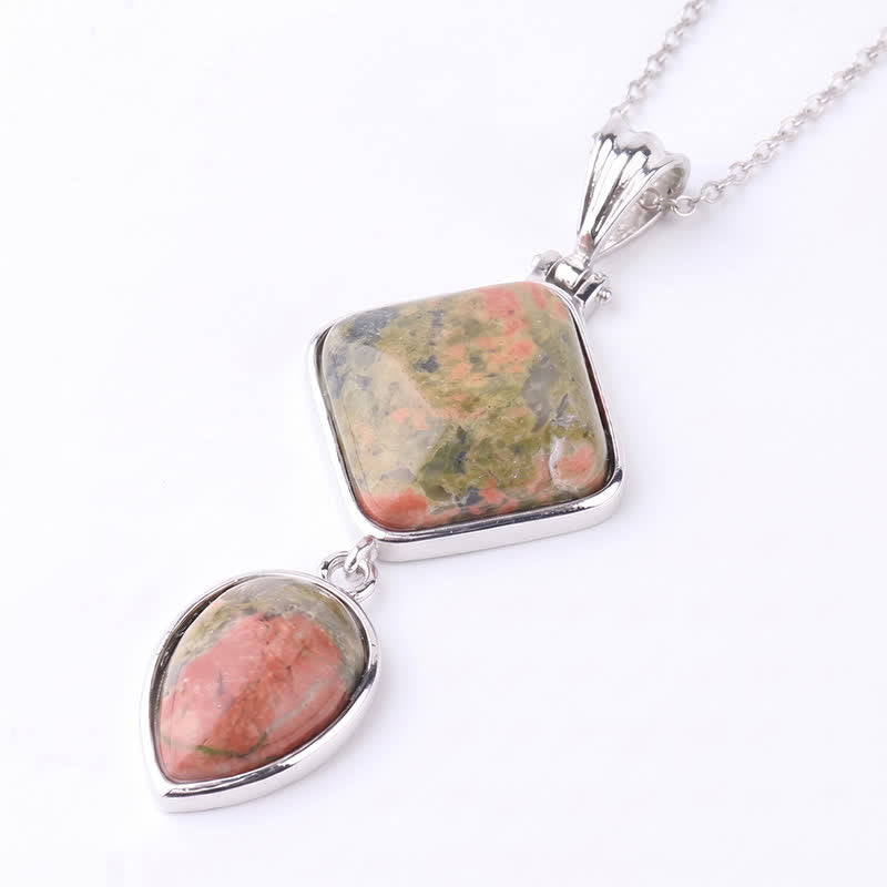 Buddha Stones 天然石オパールダブルペンダントカームネックレス - ウナカイト - image 34