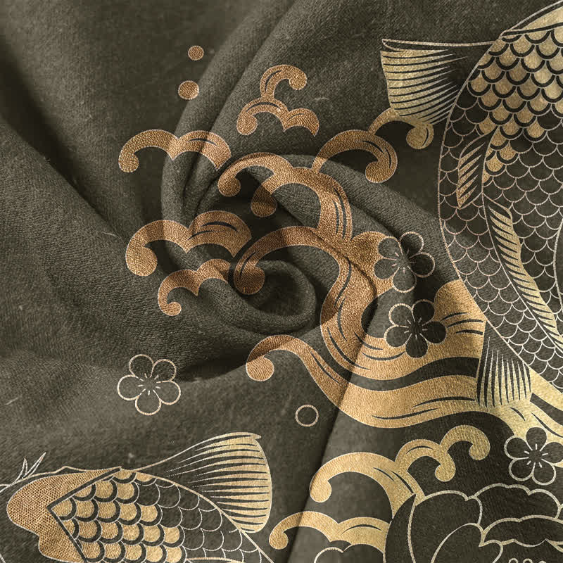 Buddha Stones 綿素材の鯉と鯉メンズ半袖ハーフボタンシャツ - image 4