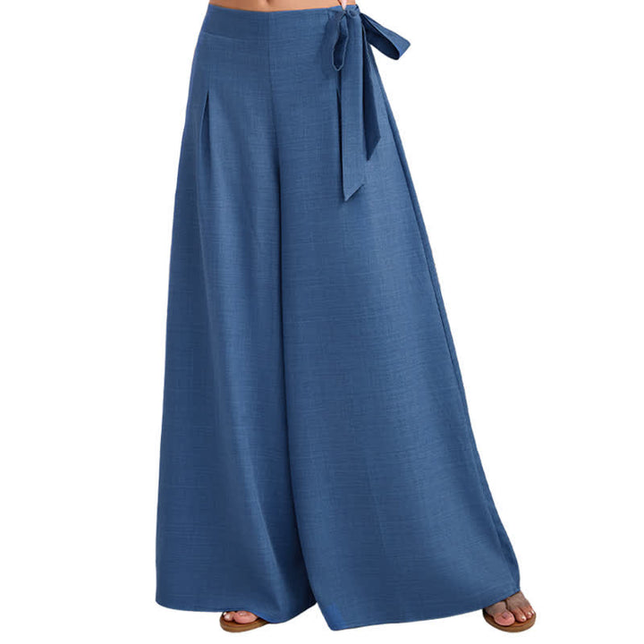 Buddha Stones春のカジュアル レトロ 無地 ドローストリング レディース ワイドレッグパンツ ポケット付き - image 5