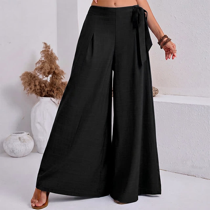 Buddha Stones春のカジュアル レトロ 無地 ドローストリング レディース ワイドレッグパンツ ポケット付き - image 7