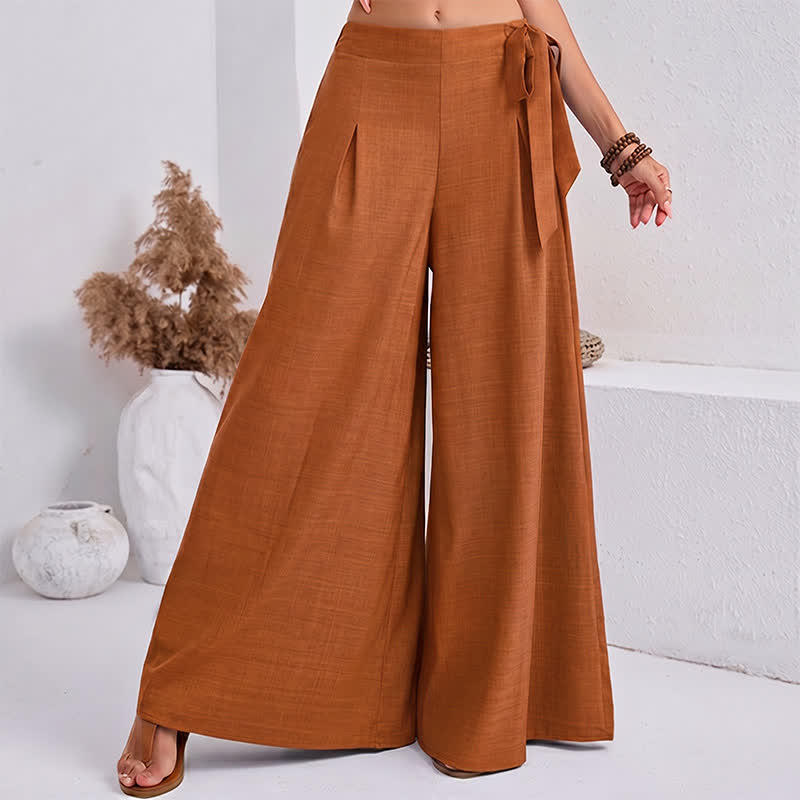 Buddha Stones春のカジュアル レトロ 無地 ドローストリング レディース ワイドレッグパンツ ポケット付き - image 15
