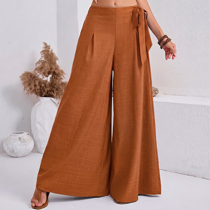 Buddha Stones春のカジュアル レトロ 無地 ドローストリング レディース ワイドレッグパンツ ポケット付き - image 15
