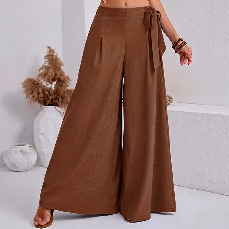 Buddha Stones春のカジュアル レトロ 無地 ドローストリング レディース ワイドレッグパンツ ポケット付き - image 13