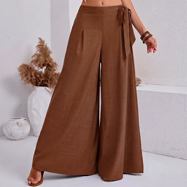 Buddha Stones春のカジュアル レトロ 無地 ドローストリング レディース ワイドレッグパンツ ポケット付き - image 13