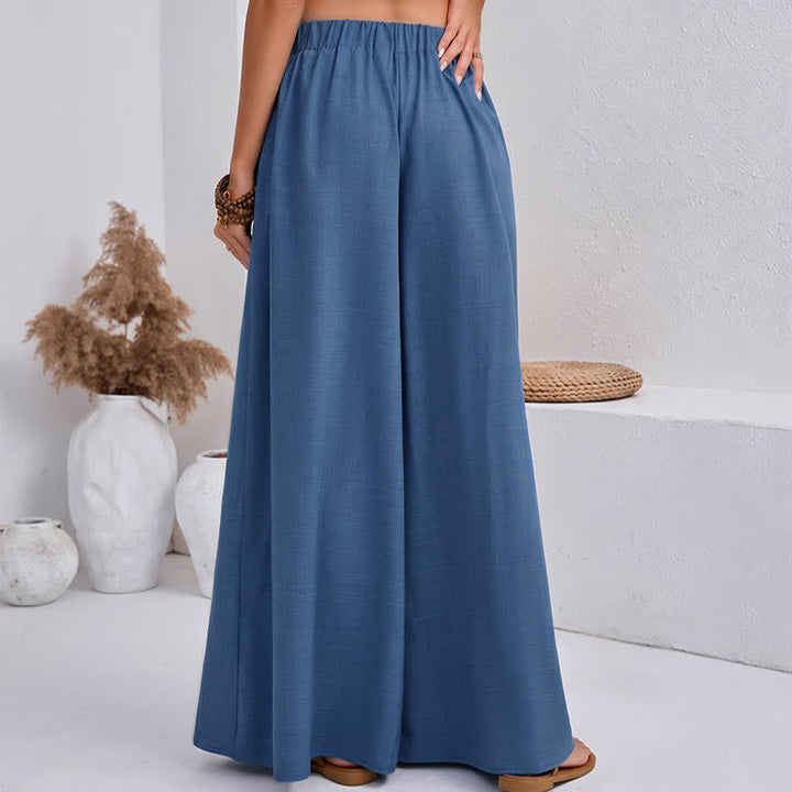 Buddha Stones春のカジュアル レトロ 無地 ドローストリング レディース ワイドレッグパンツ ポケット付き - image 4