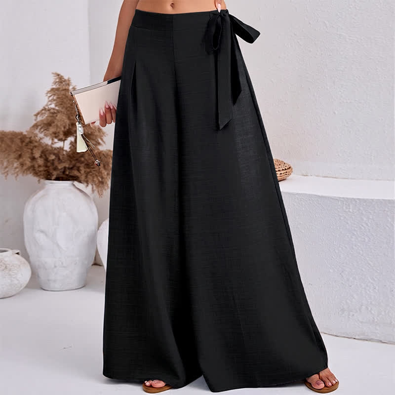 Buddha Stones春のカジュアル レトロ 無地 ドローストリング レディース ワイドレッグパンツ ポケット付き - image 8