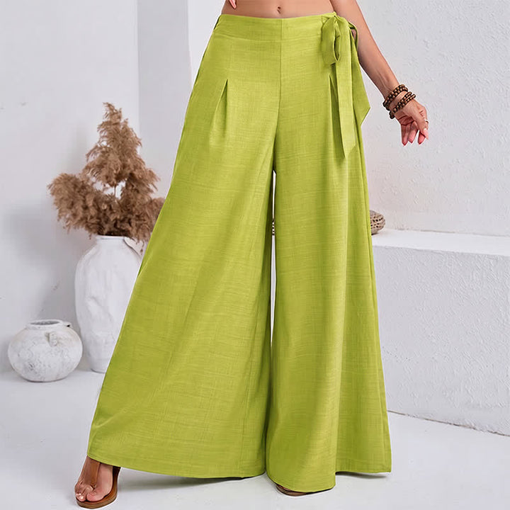 Buddha Stones春のカジュアル レトロ 無地 ドローストリング レディース ワイドレッグパンツ ポケット付き - image 11