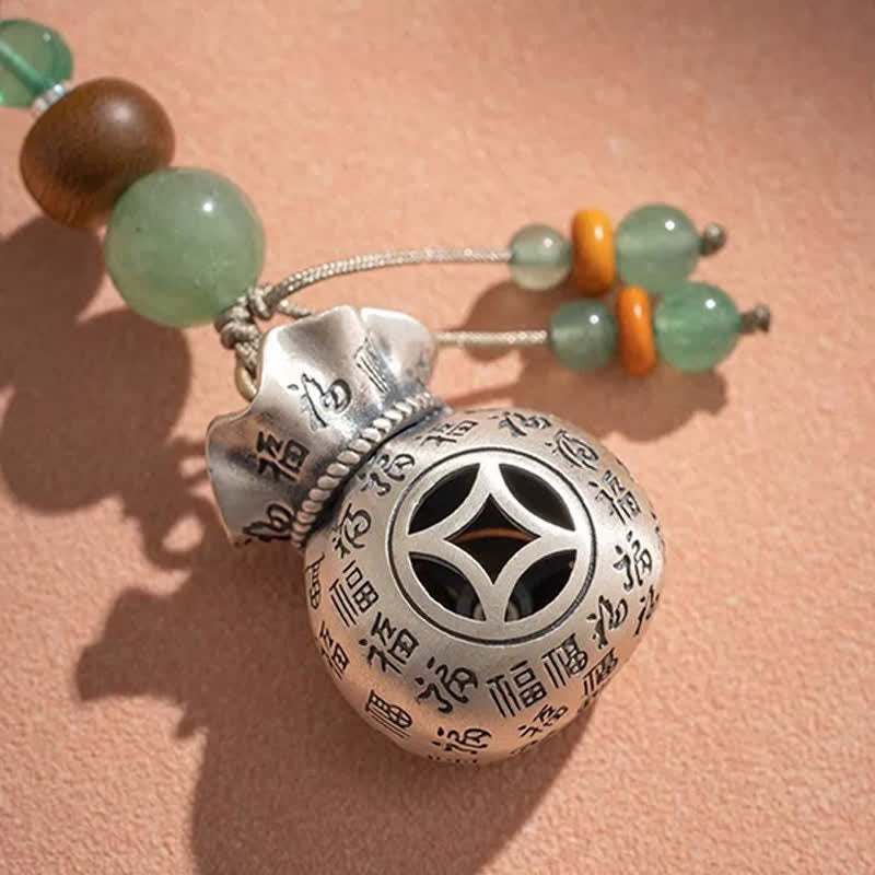 Buddha Stones 銅製の福の文字をモチーフにした手織りの良縁祈願バッグとビーズのキーホルダー - image 12