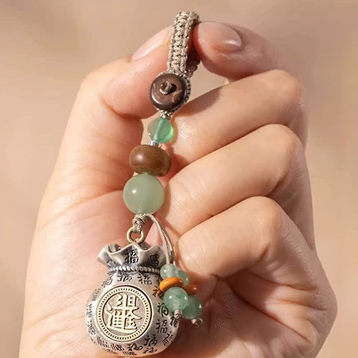 Buddha Stones 銅製の福の文字をモチーフにした手織りの良縁祈願バッグとビーズのキーホルダー - image 9