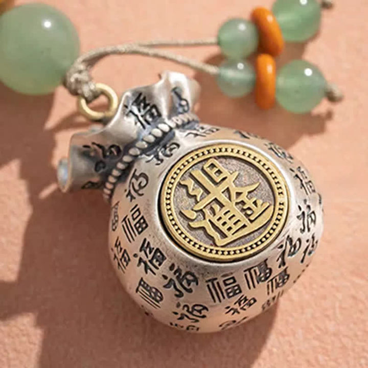 Buddha Stones 銅製の福の文字をモチーフにした手織りの良縁祈願バッグとビーズのキーホルダー - image 8