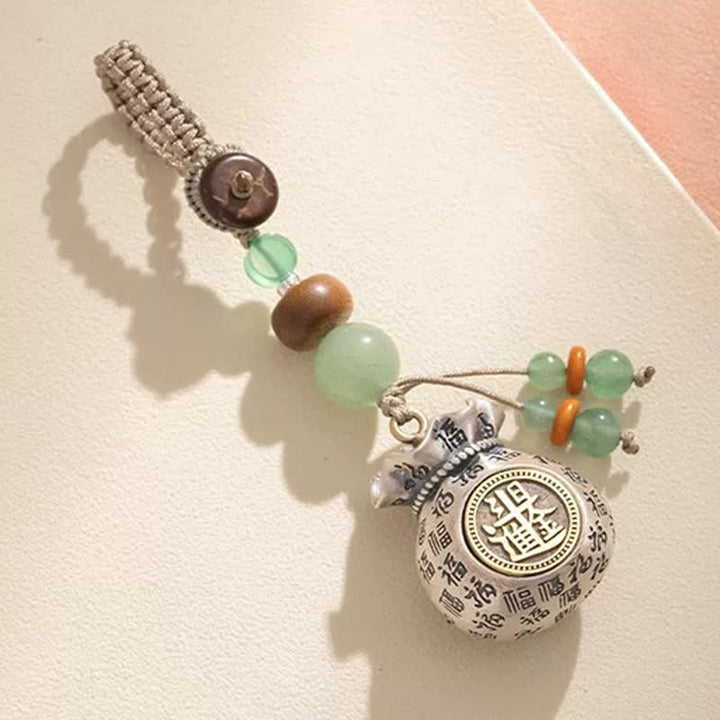 Buddha Stones 銅製の福の文字をモチーフにした手織りの良縁祈願バッグとビーズのキーホルダー - 富（毎日大金持ちになる方法） - image 7