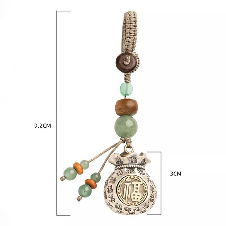 Buddha Stones 銅製の福の文字をモチーフにした手織りの良縁祈願バッグとビーズのキーホルダー - image 15