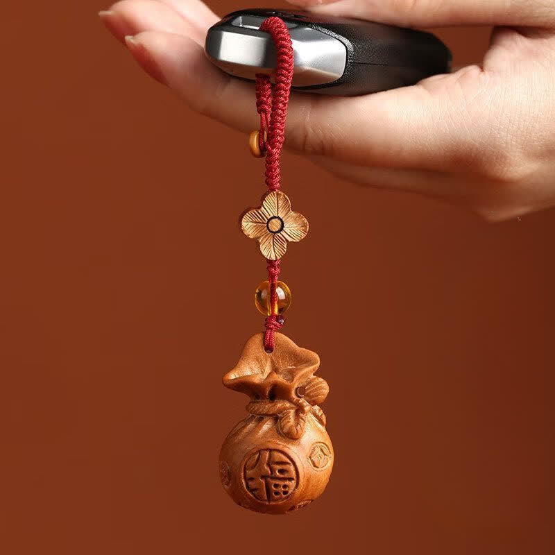 Buddha Stones 桃の木 福の文字 蓮の花 幸運のポーチ 財運のお守り キーホルダー - image 4
