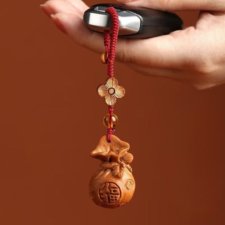 Buddha Stones 桃の木 福の文字 蓮の花 幸運のポーチ 財運のお守り キーホルダー - image 4