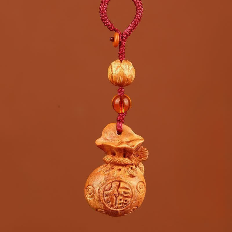 Buddha Stones 桃の木 福の文字 蓮の花 幸運のポーチ 財運のお守り キーホルダー - ロータスレッドロープ - image 9