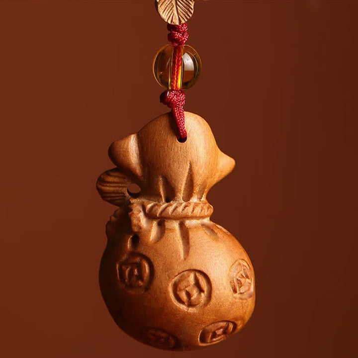 Buddha Stones 桃の木 福の文字 蓮の花 幸運のポーチ 財運のお守り キーホルダー - image 3