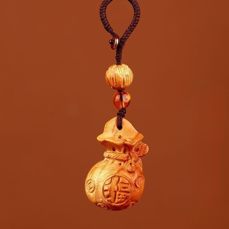 Buddha Stones 桃の木 福の文字 蓮の花 幸運のポーチ 財運のお守り キーホルダー - ロータスブラウンロープ - image 8
