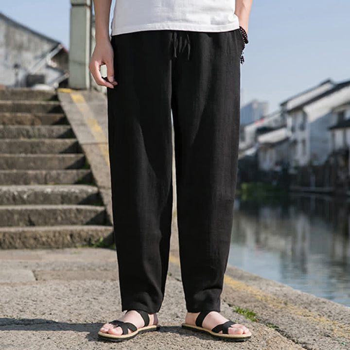 Buddha Stones 春夏カジュアルミニマリストドローストリング無地ラミーアンクルパンツメンズハーレムパンツポケット付き - image 9