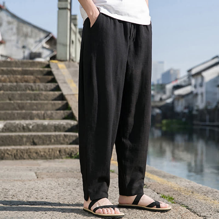 Buddha Stones 春夏カジュアルミニマリストドローストリング無地ラミーアンクルパンツメンズハーレムパンツポケット付き - image 8