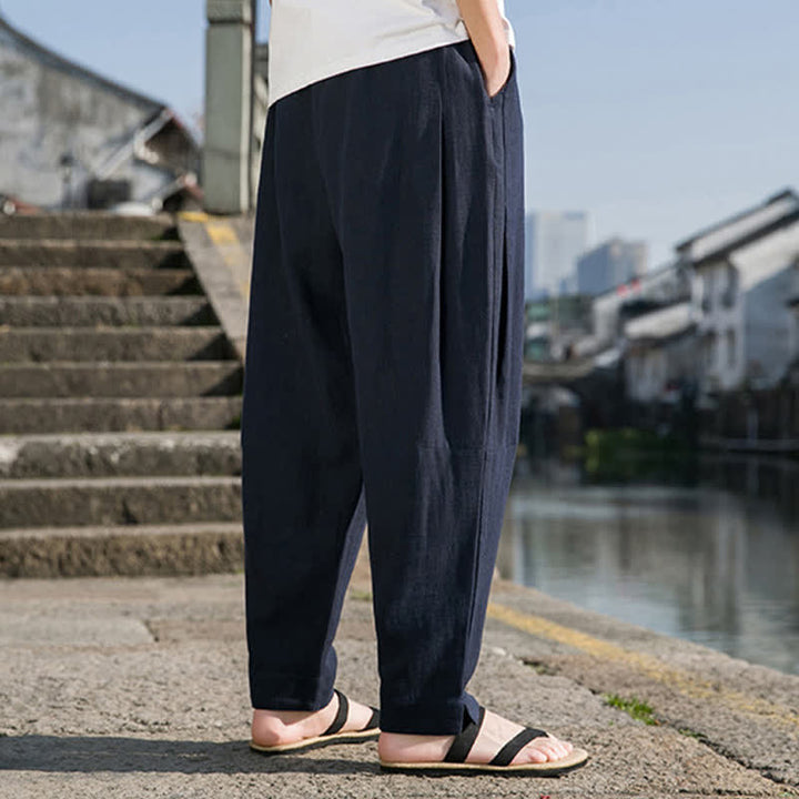 Buddha Stones 春夏カジュアルミニマリストドローストリング無地ラミーアンクルパンツメンズハーレムパンツポケット付き - image 16