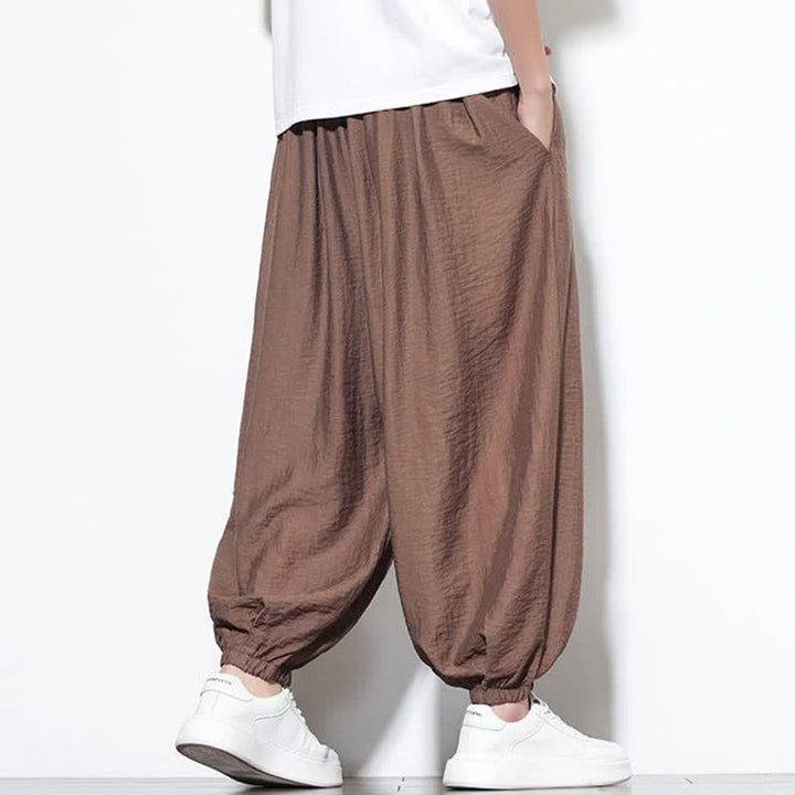 Buddha Stones 夏物カジュアルボヘミアン風ドローストリング無地クロップドパンツメンズハーレムパンツポケット付き - image 21