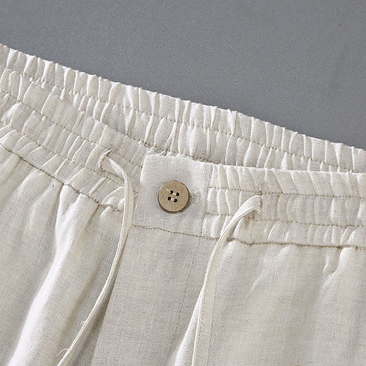 Buddha Stones 夏用マンダリンカラーボタンアップ無地リネン半袖シャツショーツメンズ瞑想服ポケット付き2点セット - image 2