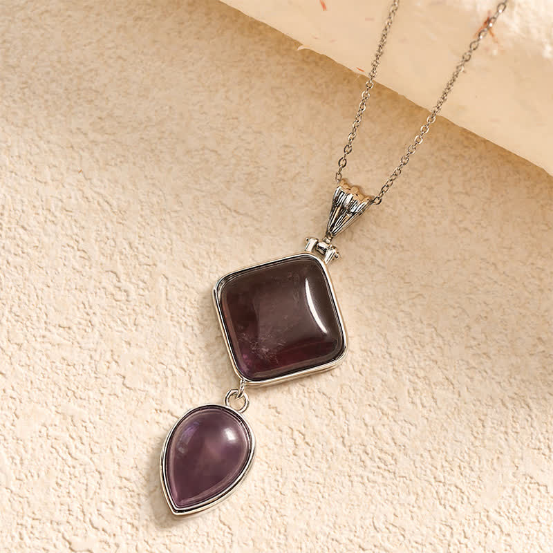 Buddha Stones 天然石オパールダブルペンダントカームネックレス - アメジスト - image 6