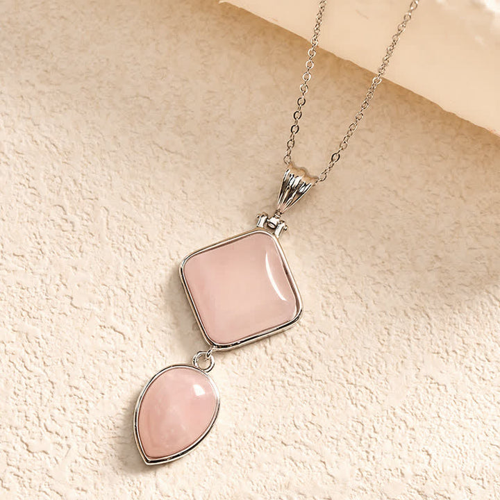 Buddha Stones 天然石オパールダブルペンダントカームネックレス - ローズクォーツ - image 0
