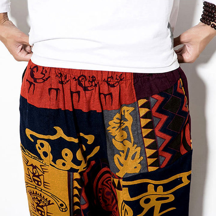 Buddha Stonesレッドブラウン グラフィティ バードプリント メンズ ハーレムパンツ ポケット付き - image 8