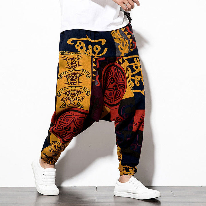 Buddha Stonesレッドブラウン グラフィティ バードプリント メンズ ハーレムパンツ ポケット付き - image 4